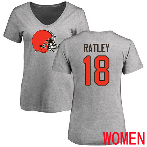 Cleveland Browns Damion Ratley Women Ash Jersey #18 NFL Football Name and Number Logo T Shirt->women nfl jersey->Women Jersey